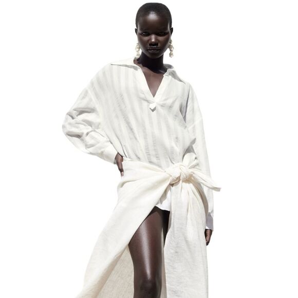 ZARA | White | STRIPED FABRIC SHIRT - Picture 6 of 7